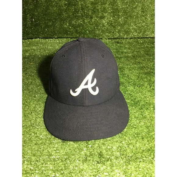Mens MLB Braves hat snapback new era size 7 1/8 navy/white logo baseball - Picture 1 of 3